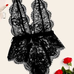 Shein PLUS floral lace teddy bodysuit with a belt